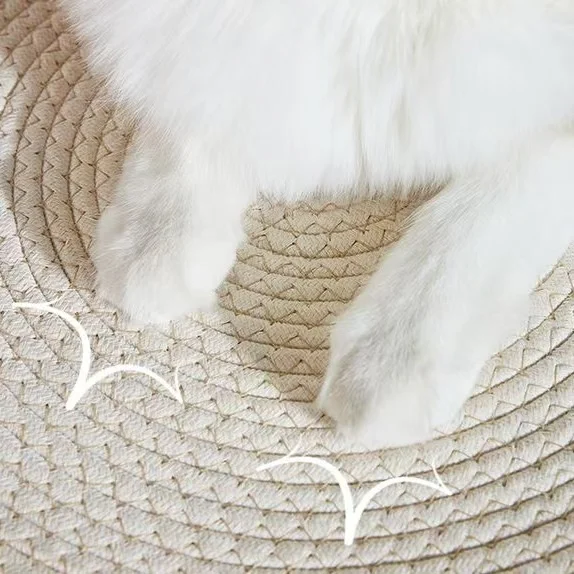 Japanese Pet Cat Bed Round Hand Woven Rattan Cat Beds Summer Cooling Kitten Basket Cotton Rope Cat Scratching Baskets 5