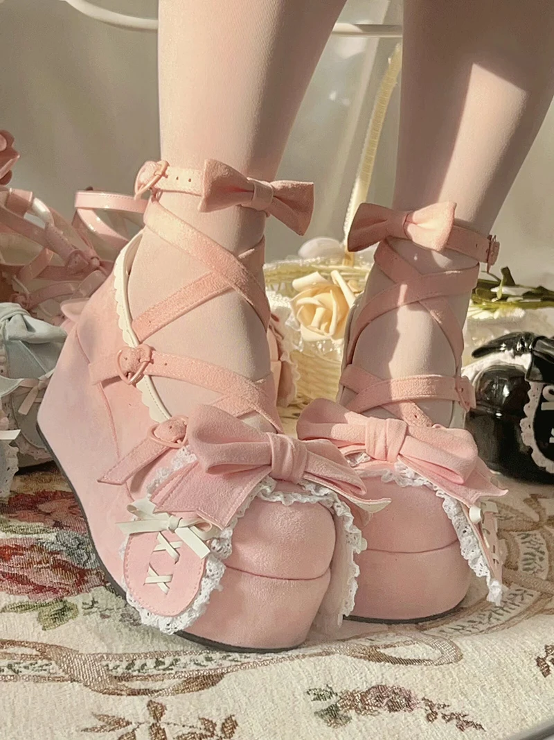 Oryginalne Lolita Lop Eared królik japońskie słodkie JK buciki damskie dziewczęce urocza koronka kokardki buty Mary Jane modnych czółenek