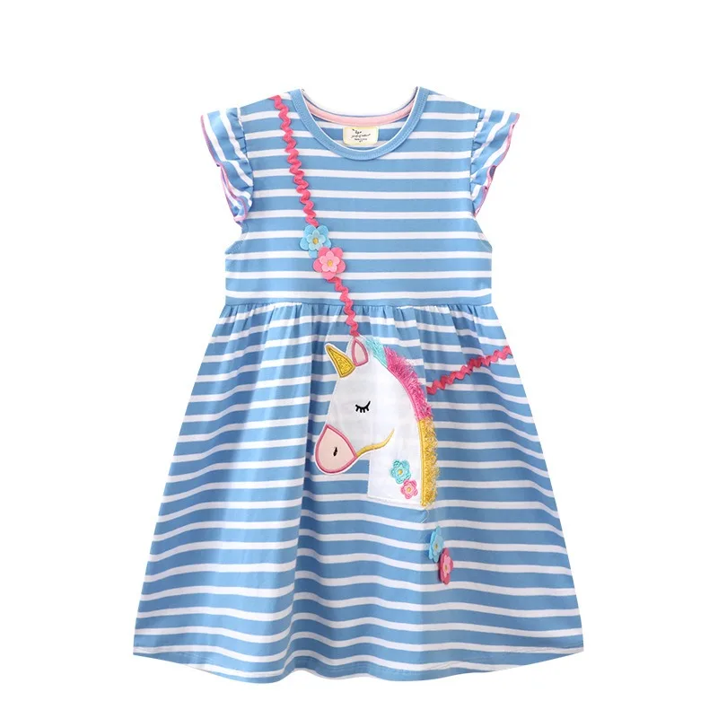 1-7Y Toddler Girls Clothes Summer Cotton Casual Cartoon Print Short Sleeve Dresses Cute Unicorn Girl A-Line Party Dress For Kids