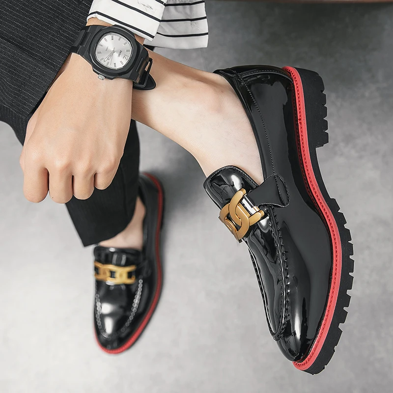 Lefu New Men  Spring and Autumn Season Metal Buckle European Classic Leather Shoes Black Sizes 38-48 Men Shoes