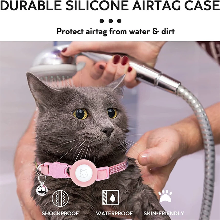 

Safety Buckle Adjustable Airtag Pet Collar Diamond Design Silicone Soft Collar Anti-lost for Cat Dog Track Locator Case Hot