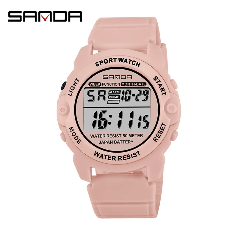 SANDA New Top Brand Mens Women Watch Luxury Dual Dial Electronic Wristwatch Shockproof Waterproof Clock Led Light Watches 3099 