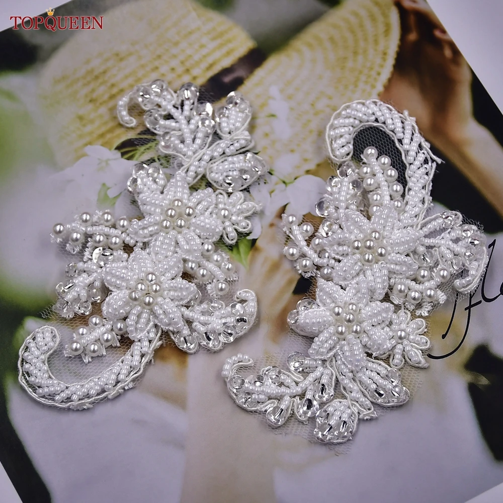 African lace fabric Floral Beaded Patches Bridal Lace Sewing Fabric Applique Pearl Tulle DIY Wedding Dresses Decoration Accessories