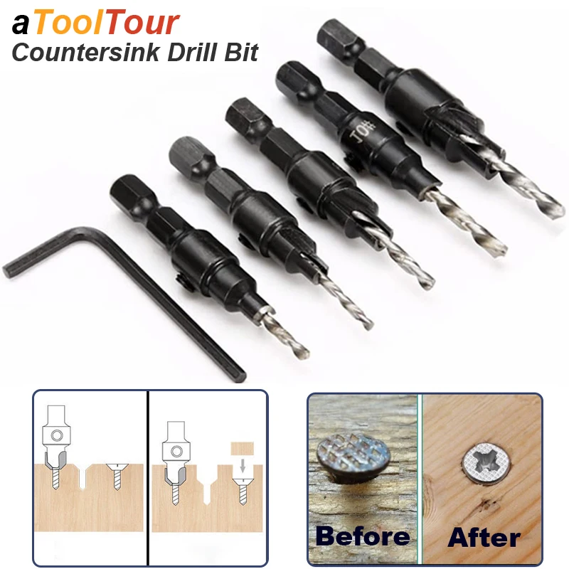 Conical Drill Bit Countersink Woodwork Pilot Holes HSS Universal Counterbore Cutter Screw Aluminum Plastic Carpentry Power Tool