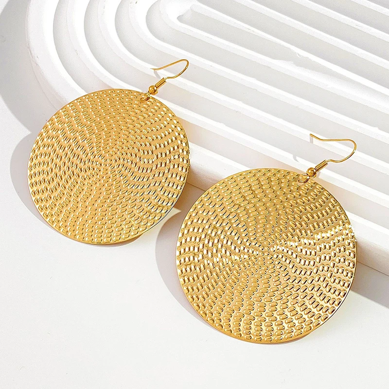 S73adcf5bb1f3425dac389e4f6ba655feA Punk Exaggerated Gold Silver Color Drop Earrings for Women Fashion Big Round Circle Dangle Earrings Statement Jewelry Mallzona