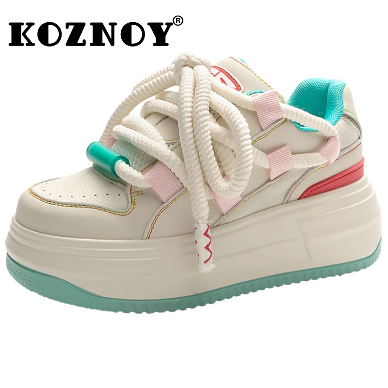 

Koznoy 7cm Casual Wedge Platform Breathable Vulcanize Cow Genuine Leather Casual Comfy Chunky Sneakers Women Shoes Heel Pumps