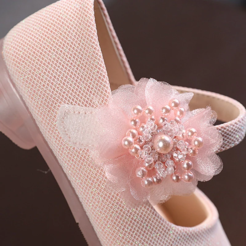 Children Girls Fashion Soft Sole Beans Shoes Pearl Flower Design Princess Style 5