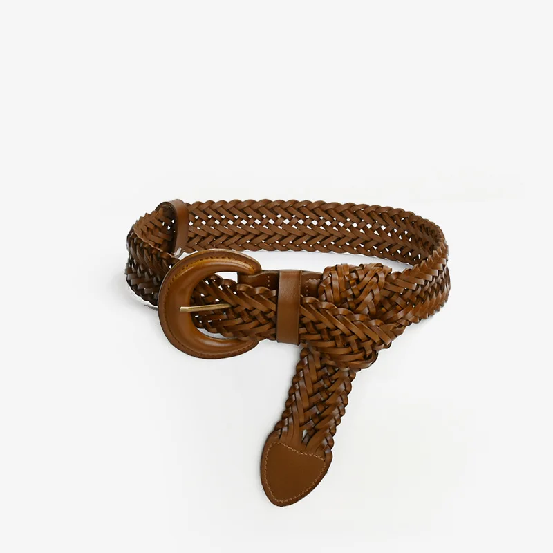 

Women's Fashion Genuine Leather Knitted Cummerbunds Female Dress Corsets Waistband Belts Decoration Wide Belt R1602