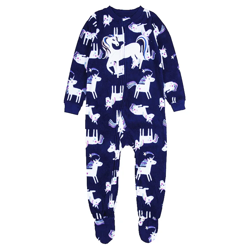 Children's fleece boys and girls jumpsuits with feet jumpsuits rompers warm pajamas spring autumn and winter onesie pajamas