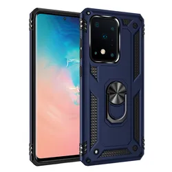 Armor Magnet Metal Ring Shockproof Back Cover Case for SAM S20 FE (Navy Blue)