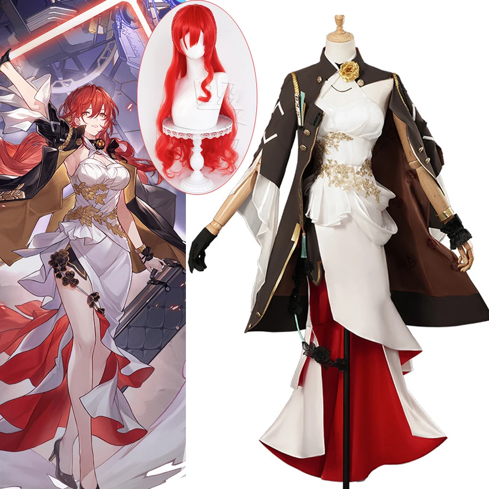 

Anime Game Honkai Star Rail Himeko Cosplay Costume Wig Long Red Hair Himeko Dress Women Halloween Party Carnival Roleplay Outfit