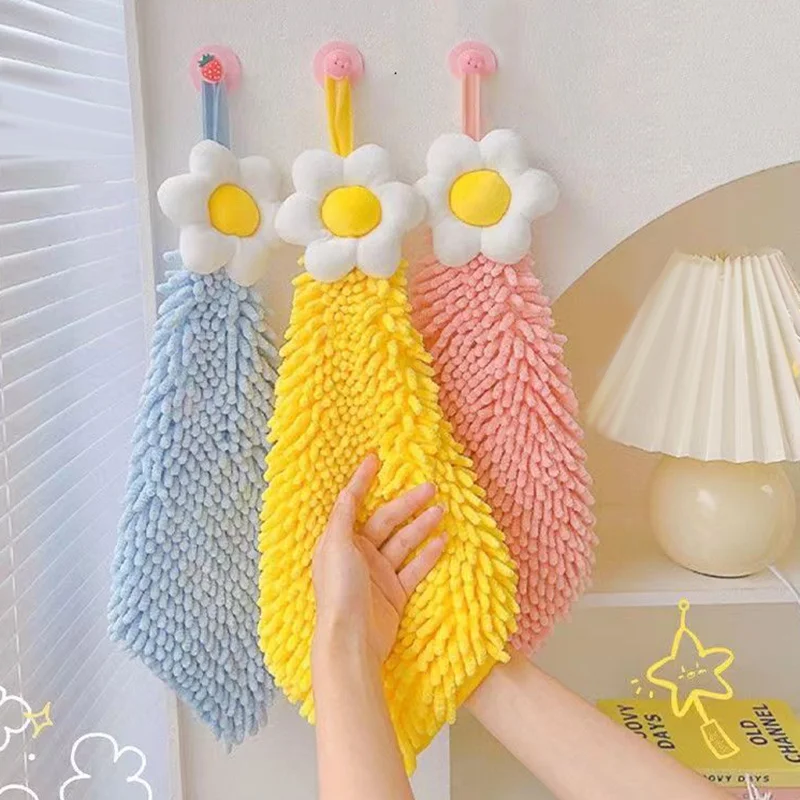 Kitchen Chenille Hand Towels Bathroom Cartoon Hand Towel with Hanging Loops Quick Dry Soft Absorbent Microfiber Towels