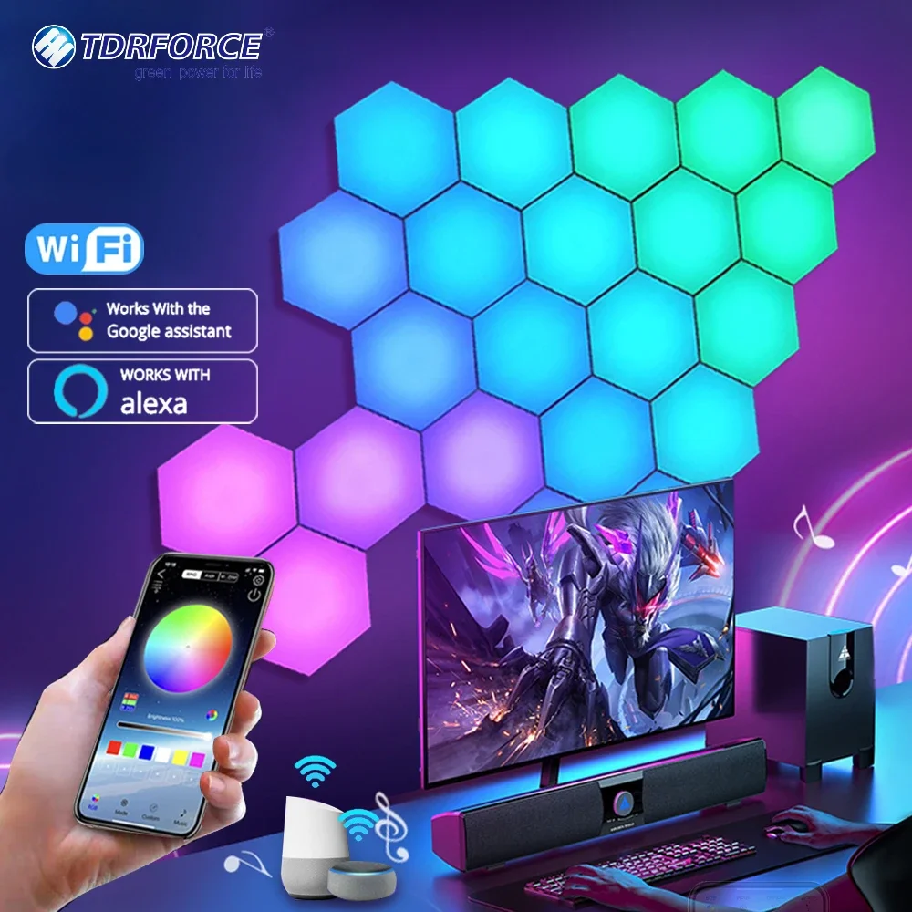 RGB WIFI LED Hexagon Light Indoor Wall Light APP Remote Control Night Light  Computer Game Room Bedroom Bedside Decoration