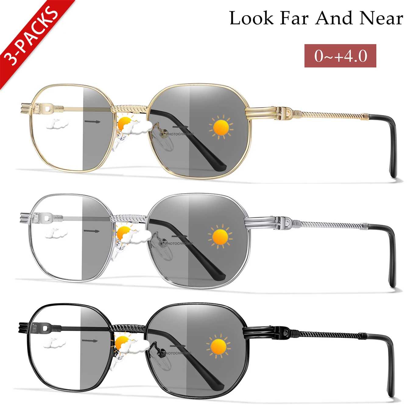 Photochromic Sunglasses Round Metal Surf-Eyewear