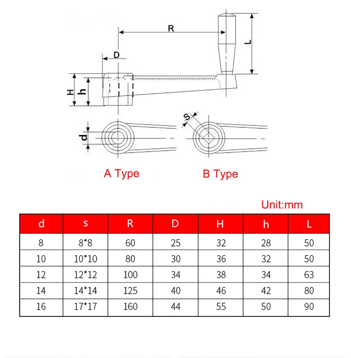 Black Circular/square Hole Installation Non Foldable Crank Rotating Handle Length 63-160mm For Turning And Milling Machines 1PCS,mounting crank handles