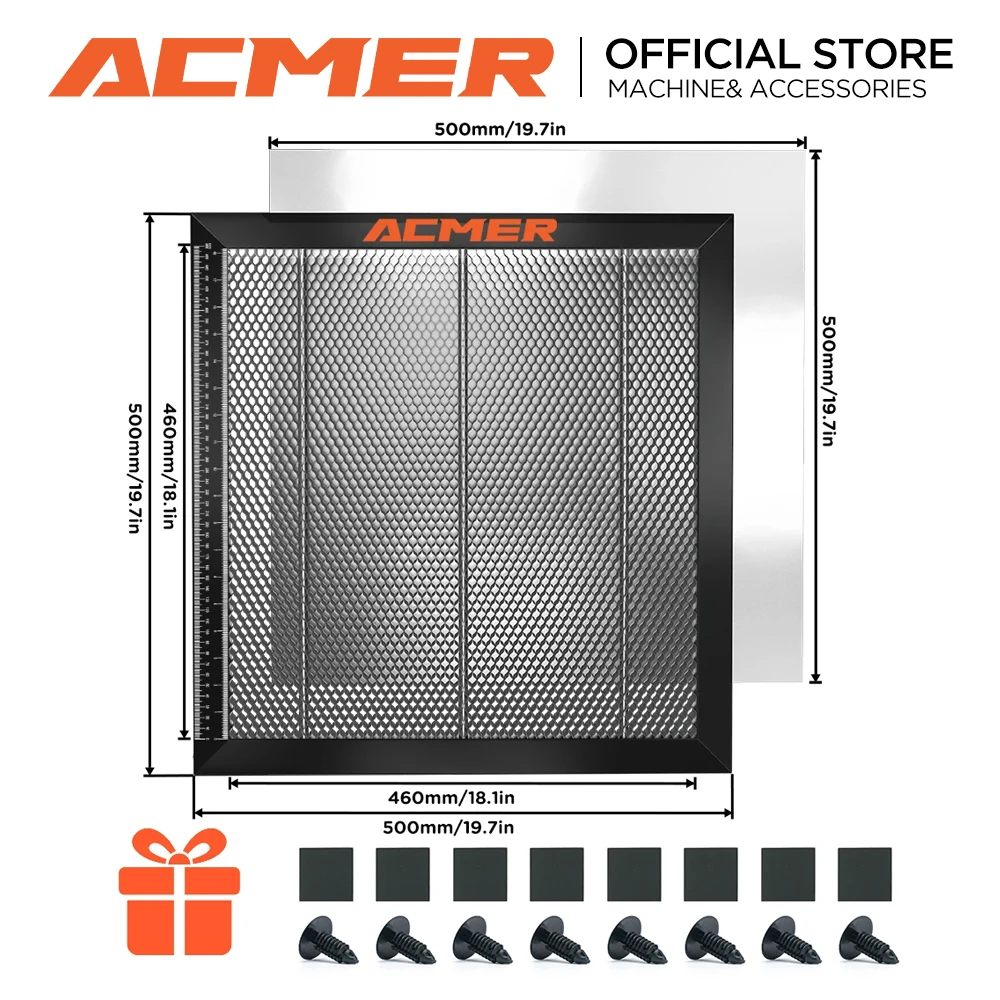 Mesa de Trabajo de Panal Láser ACMER, Material de Protección y Fijación para Máquina de Corte Láser con Placa de Protección de Aluminio, Base de Corte Láser de Panal 300x300/400x400/440x440/500x500mm