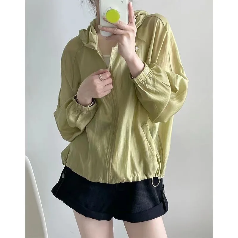 

Hooded Sun Protection Jackets For Women's Summer Solid Color Thin Outdoor Breathable Sunscreen Clothing Female