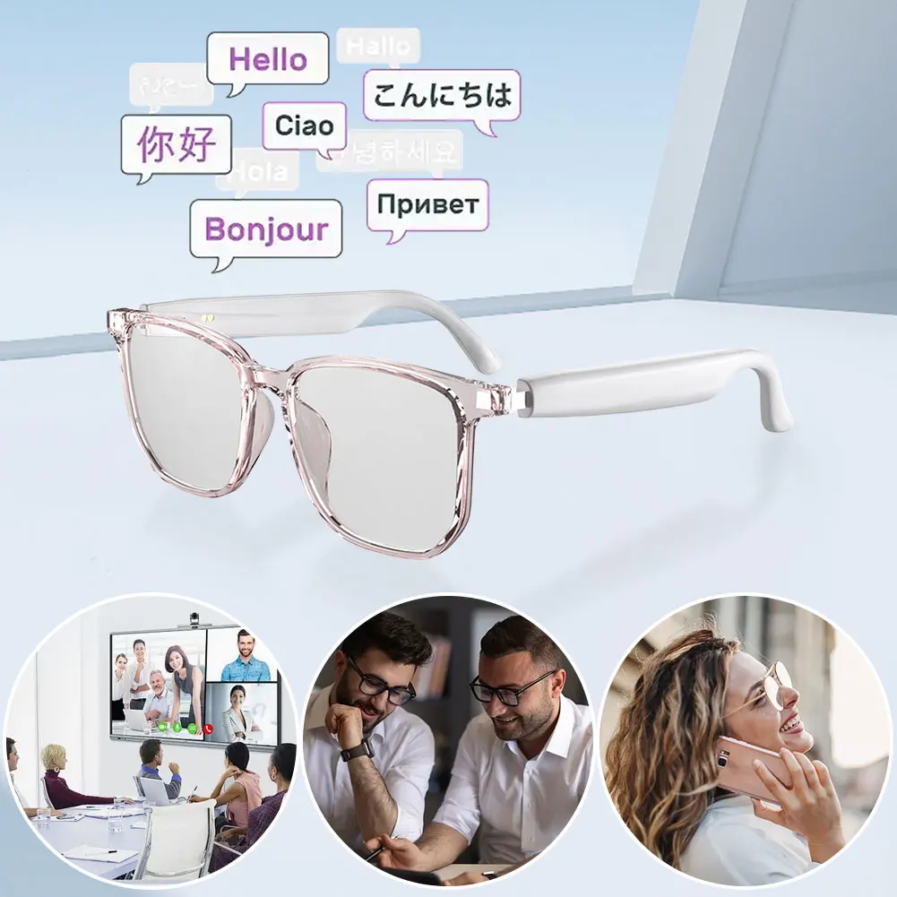Smart Glasses Wireless Earbuds Automatic Voice Translation Audio Glasses Support 75 Languages BT 5.4 for Travel Business Meeting
