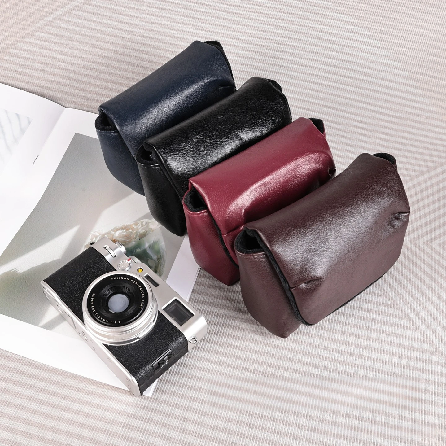 Borsa per Fotocamera per Fuji Mirrorless, Ricoh, Sony, Fotocamera Digitale CCD, Borsa a Tracolla in Pelle Morbida Nera per Fotocamera - immagine 6
