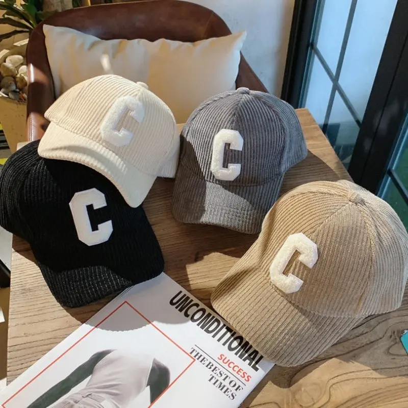 Modieuze corduroy baseballpet voor dames met letter C snapback voor dames, winkelkleding, verstelbare casual caps, hiphophoeden_voghion.com