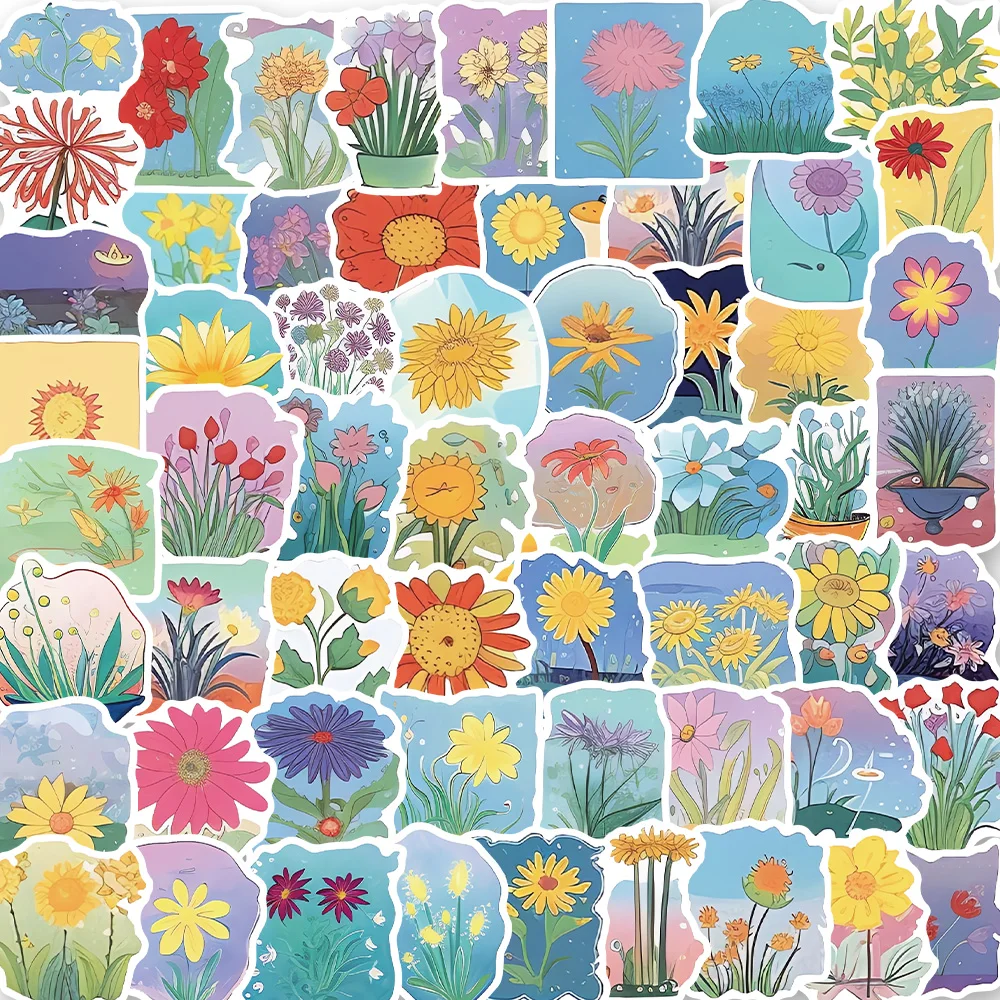 

10/60PCS Mixed Beautiful Colorful Pretty Flower Stickers Blooming Laptop Guitar Luggage Kid Toy Decal Graffiti Sticker
