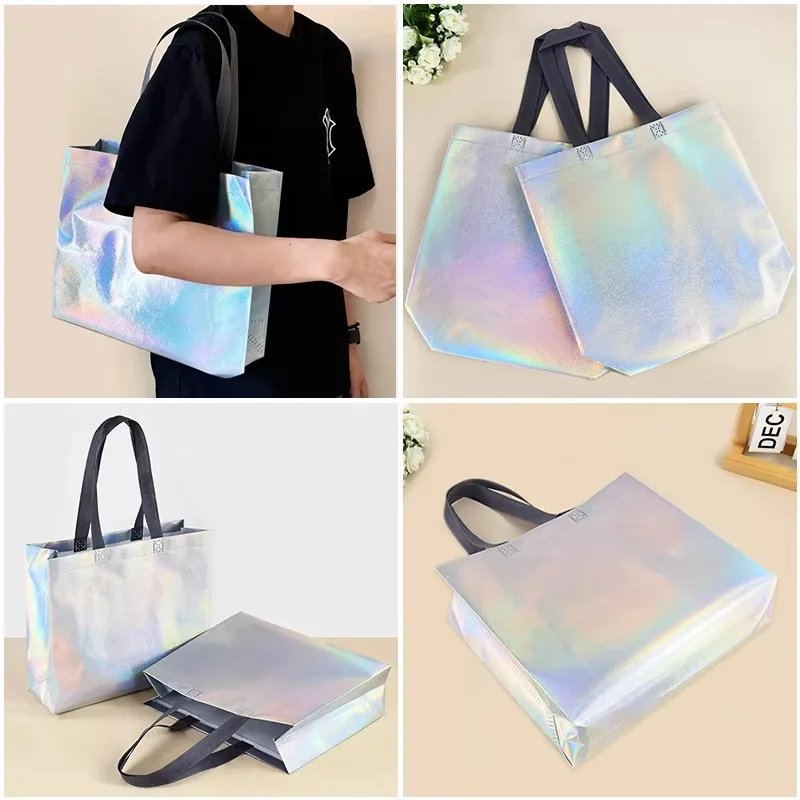 10/30PCS Laser Non-woven Gift Bags Reusable Shopping Bags Storage Suitable for Gift Parties shopping Birthdays gift bags