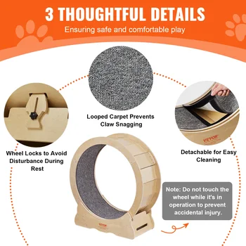 VEVOR Cat Exercise Wheel Natural Wood Silent Running Toy Treadmill Roller Wheel with Detachable Carpet for Most Cats Pet Fitness 2
