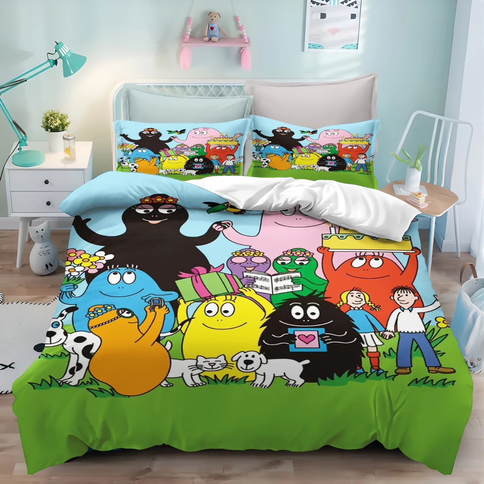 Barbapapa Cartoon Duvet Cover Anime 3D Printing Cute Children's Bedroom Set Polyester Adult Gift  2/3pcs Bedding