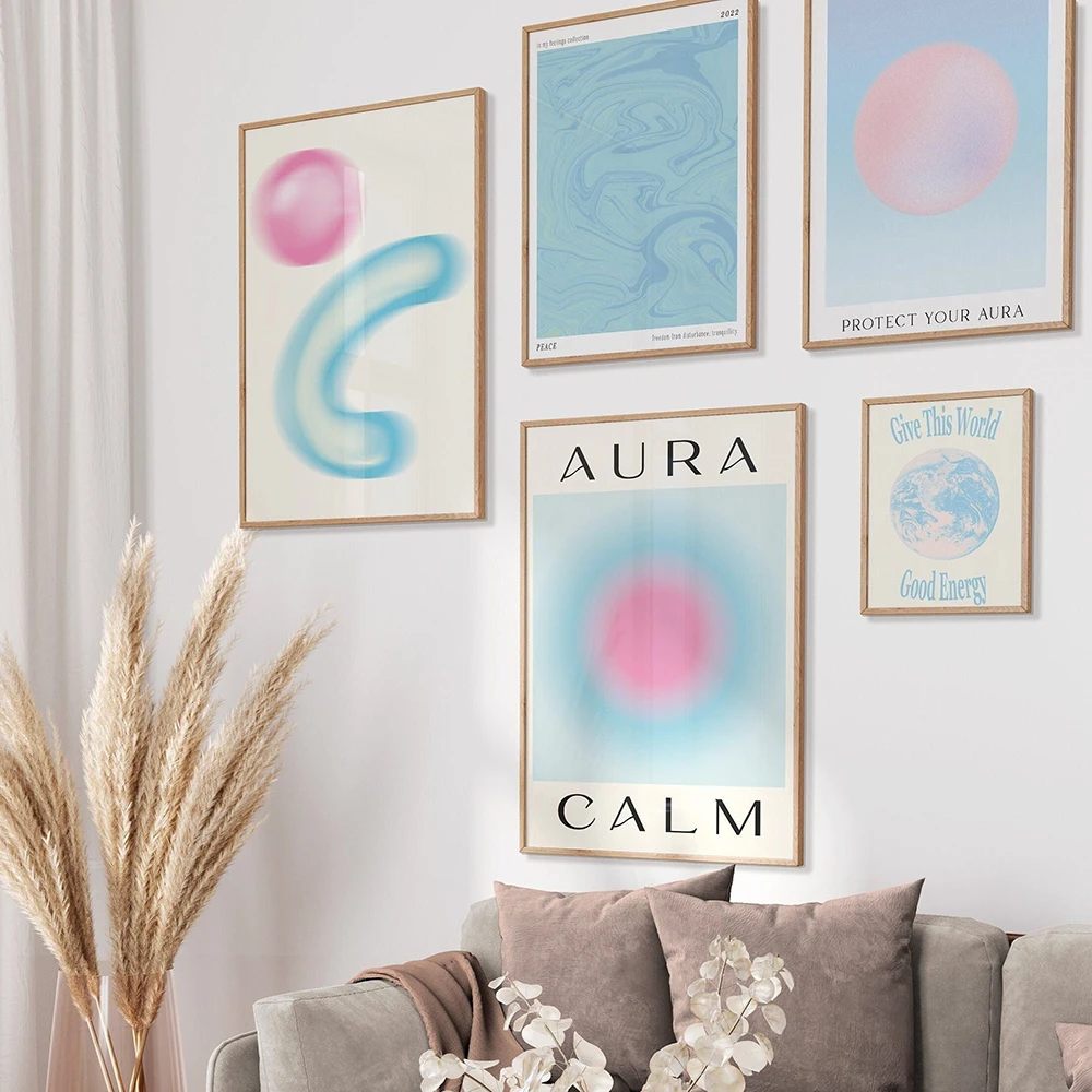Blue And Pink Aura Gradient Spiritual Wall Poster Set Affermazione Positiva Gradiente Aura Art Print Canvas Painting Home Decor