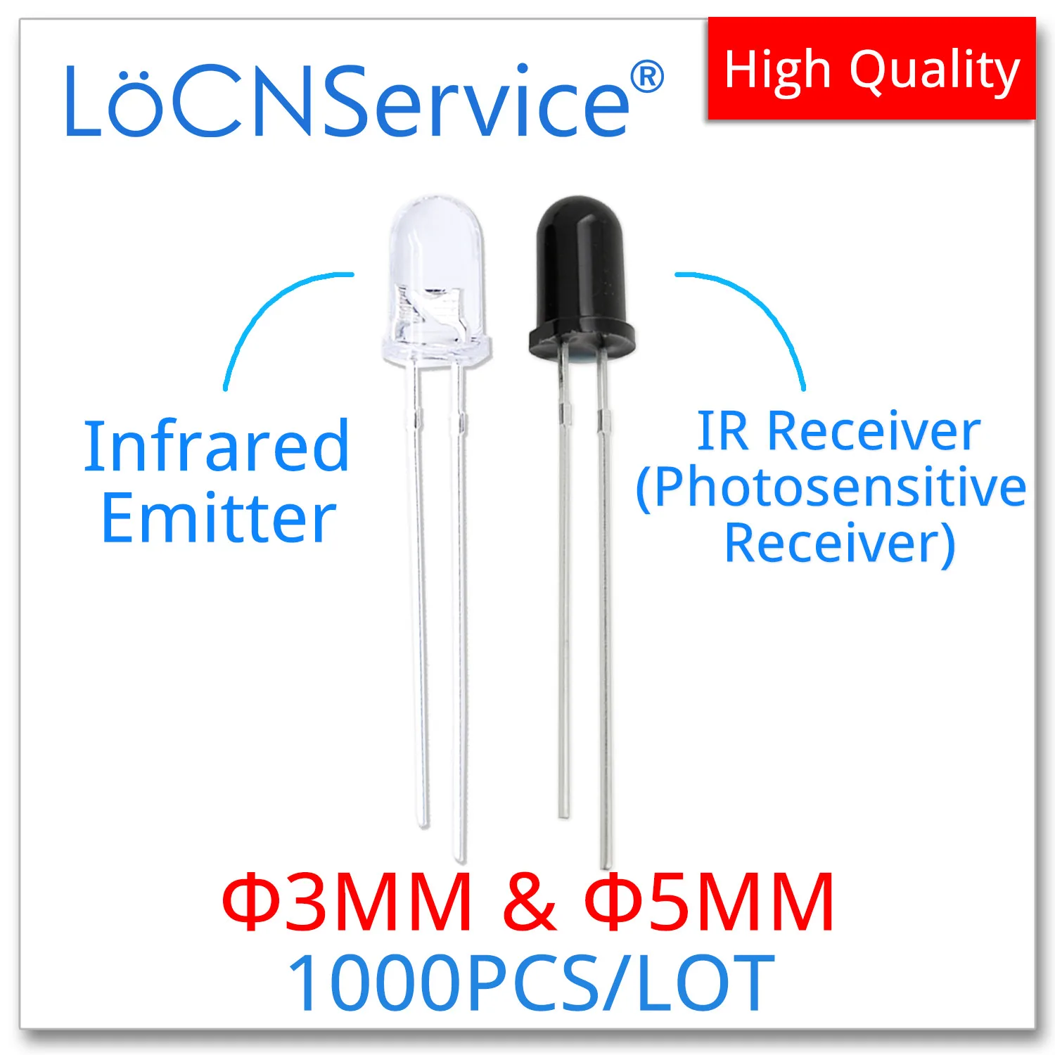 1000 pces 3mm 5mm 850nm 940nm dip led emissor infravermelho e receptor