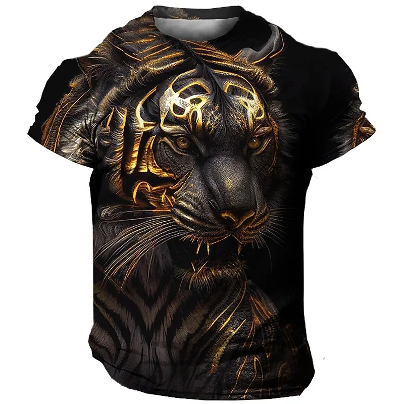 

Men's 3D tiger patterned large T-shirt, animal pattern summer casual short sleeved, quick drying street clothing, fashionable me