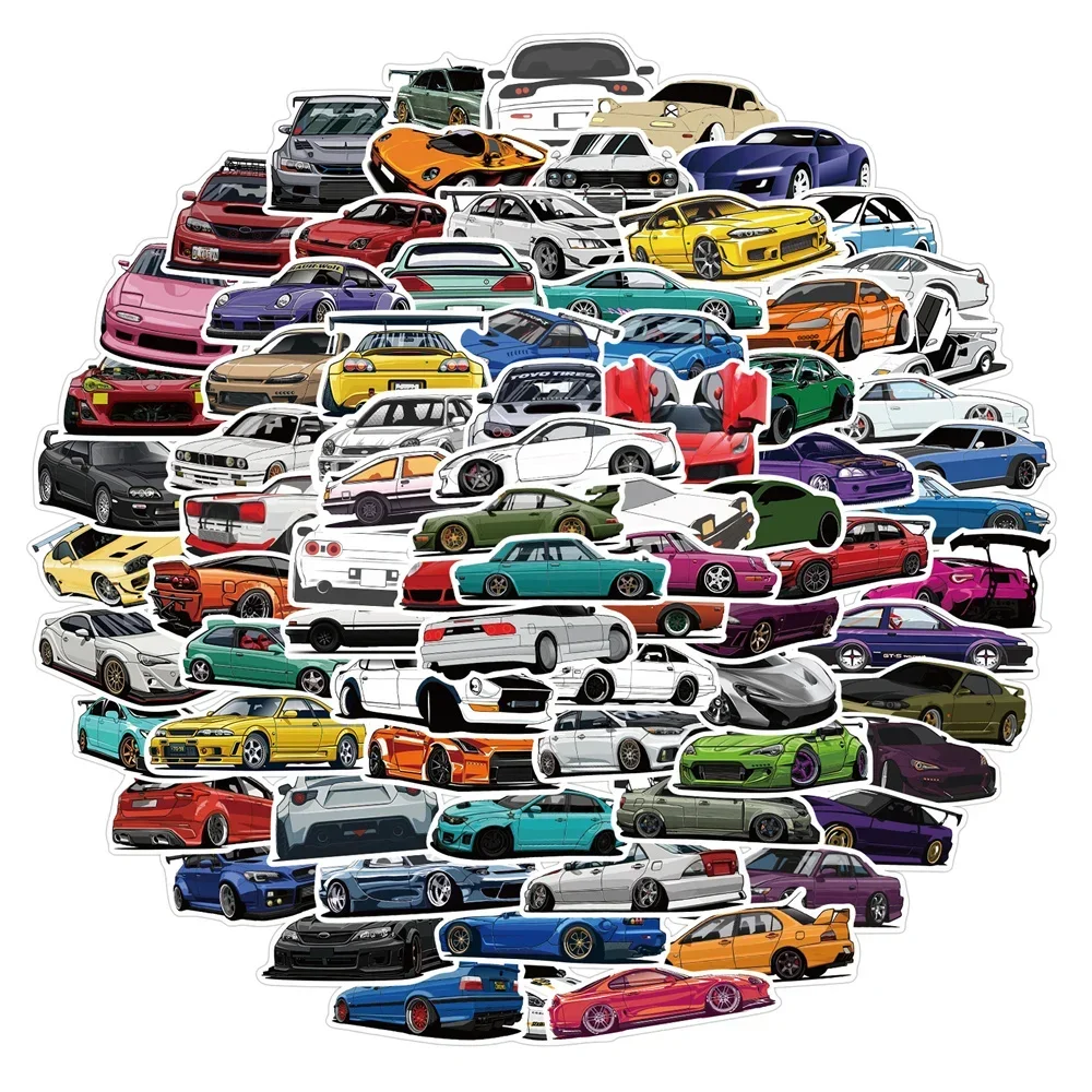 100PCS Cartoon JDM Cool Car Graffiti Waterproof Stickers Creative Trendy Fridge Skateboard Helmet Mug Guitar Decoration Stickers free shipping 20pcs lot sublimation blank diy fridge magnets wooden mdf refrigerator sticker creative magnets birthday gift