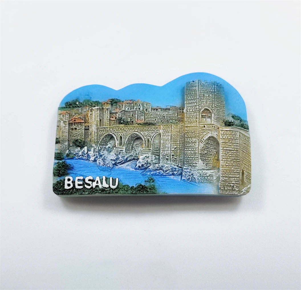 Besalu 스페인 3D 냉장고 자석 기념품 선물, 송진 수제 Besalu 냉장고 자석, 가정 및 주방 장식 컬렉션