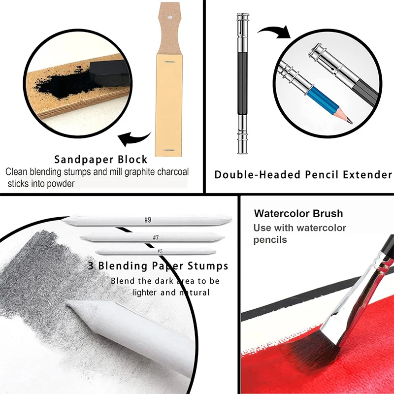 KALOUR Pro Sketching Pencil Set Iron Box or Nylon Bag High Quality School Useful Drawing Kit for Adults Teens Artists Beginners