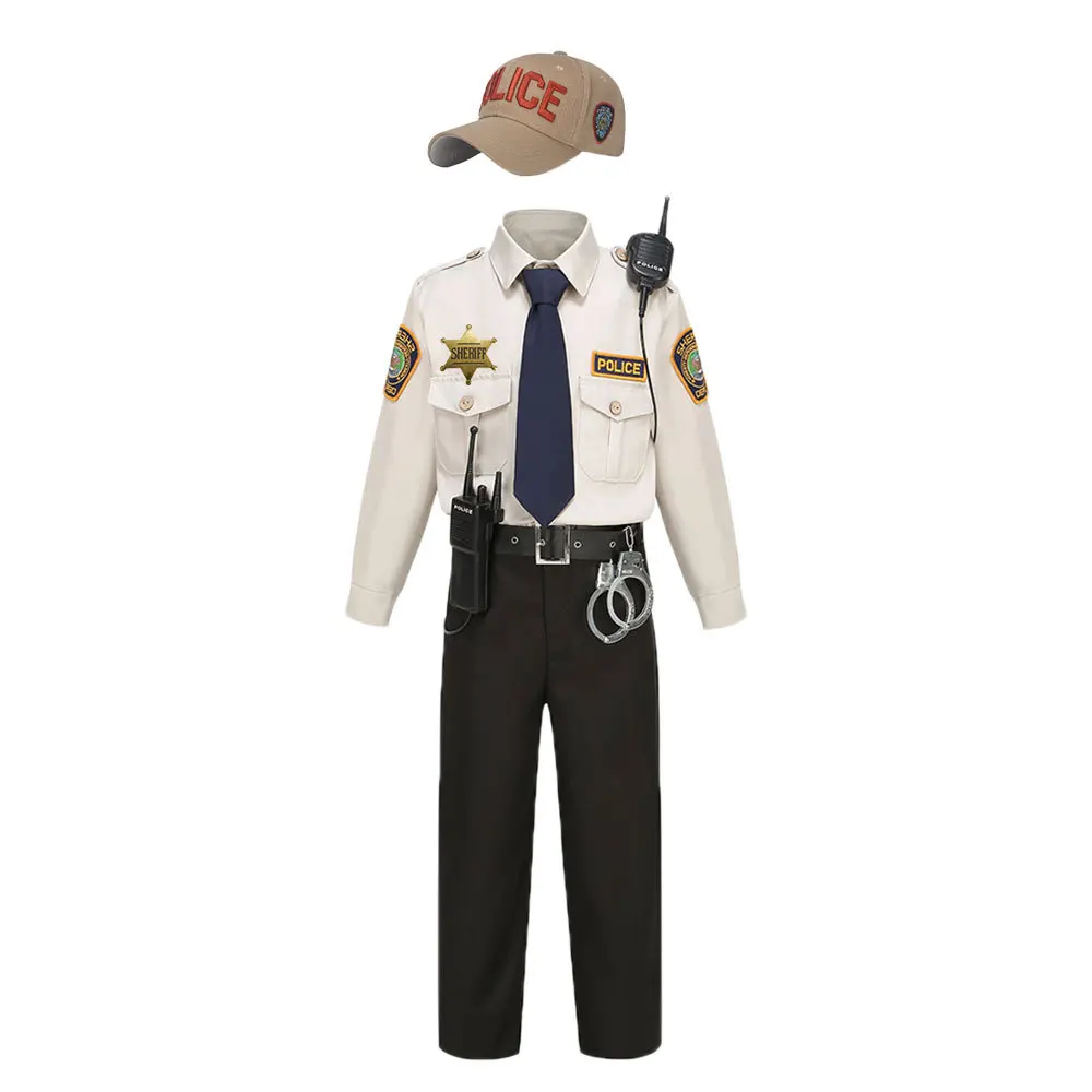 Kids Halloween Policeman Costume Boys Storybook Cop Police Sheriff Role Play Outfits