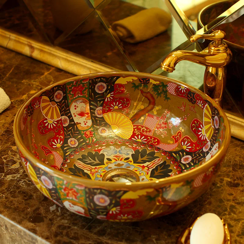 Europe style chinese Jingdezhen Art Counter Top ceramic sinks wash basin bathroom sinks (2)