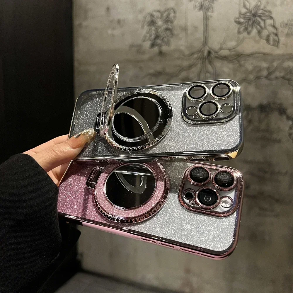 Luxury Gradient Glitter Mirror Stand Phone Case with Makeup Plating Cover
