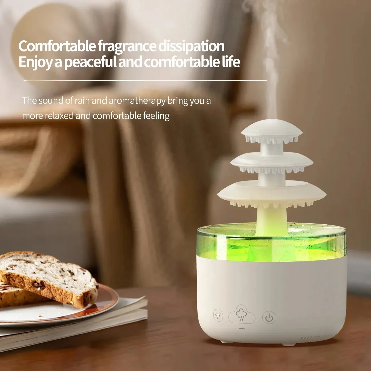 USB Mute Mist New 500ml Cloud Rain Air Humidifier 3 Layer Air Humidifier With Colorful Light Essential Oil Aromatherapy Diffuser