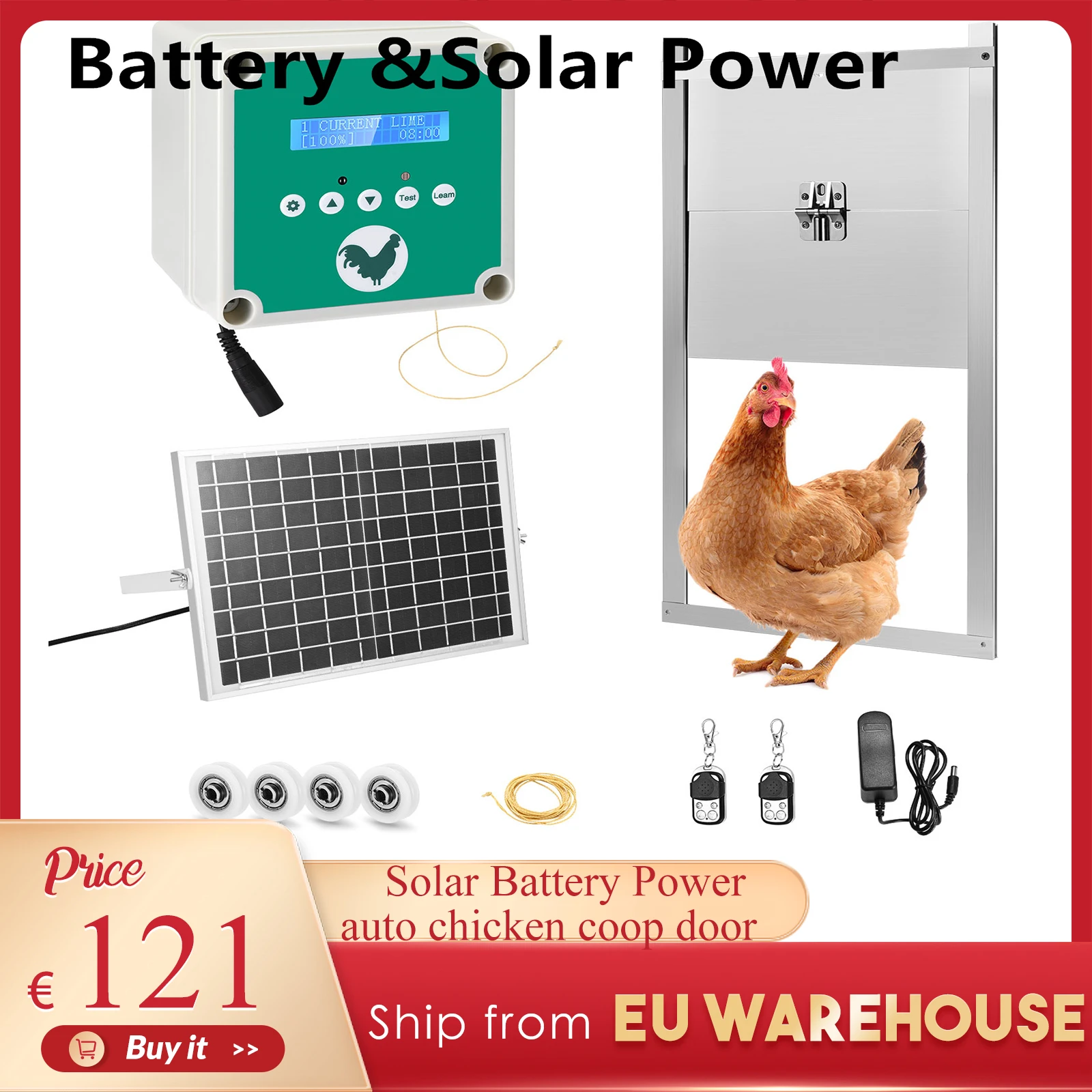 Automatic Chicken Coop Door Openers Controller Lcd Screen Timer Light Sensor Solar Battery Power