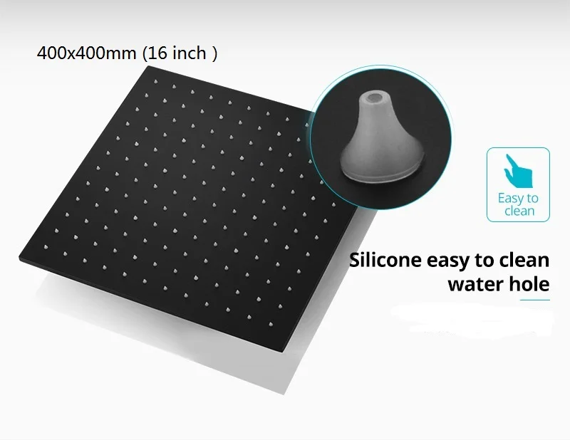 Description Picture 3 of itemhm Modern Ceiling LED Shower System Bathroom Thermostatic Rain Showerhead  With Slide Bar Black Faucets Set