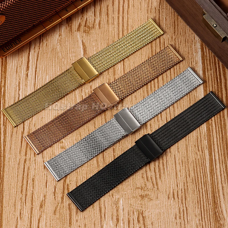 Elegant Milanese Stainless Steel Watch Strap - Thick Loop Mesh in Silver, Gold, Rose Gold, and Black