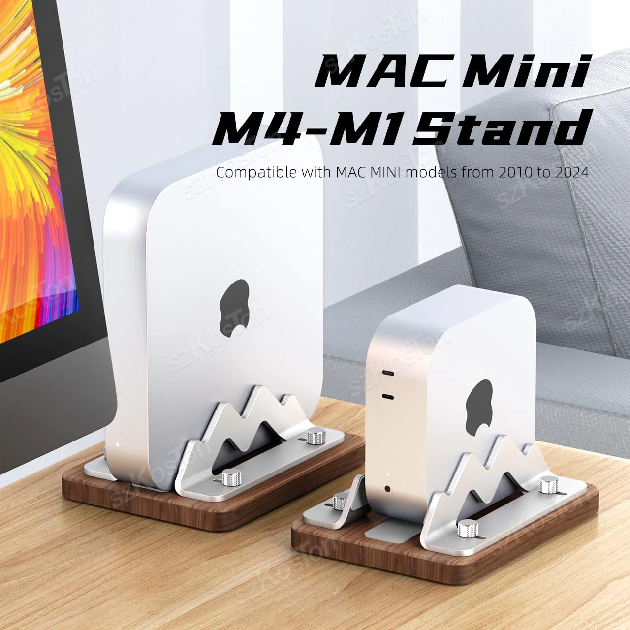 Walnut Vertical Stand For Mac Mini M4 Micro Desktop Computer Laptop Adjustable Holder Base for Mac Mini M1 M2 M3 M4 (2010-)