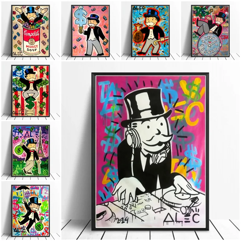 Details about   Alec Monopoly style Art Painting Original canvas Print Poster duck money man 