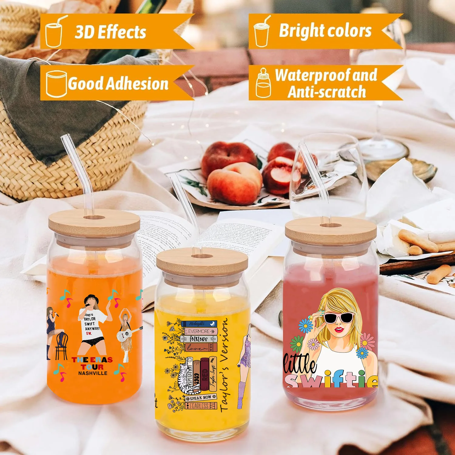Female singer peel waterproof DIY Decals 3D transfers uvdtf crystal stickers 16oz uv dtf cup wraps for Libbey Glasses