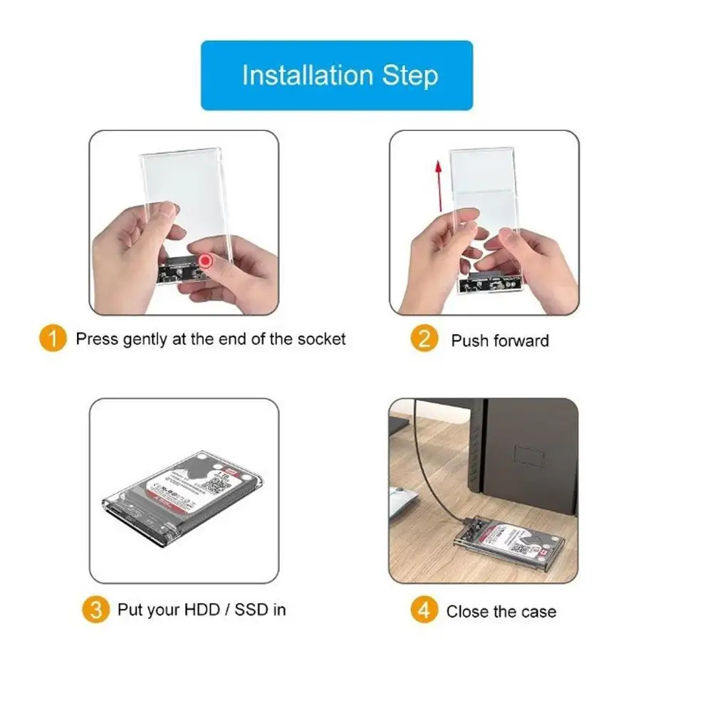 투명 HDD 케이스 HDD 인클로저 2.5인치 SSD SATA-USB2.0 Type-C 어댑터 휴대용 외장 하드 드라이브 박스 도구가 필요 없는 제품