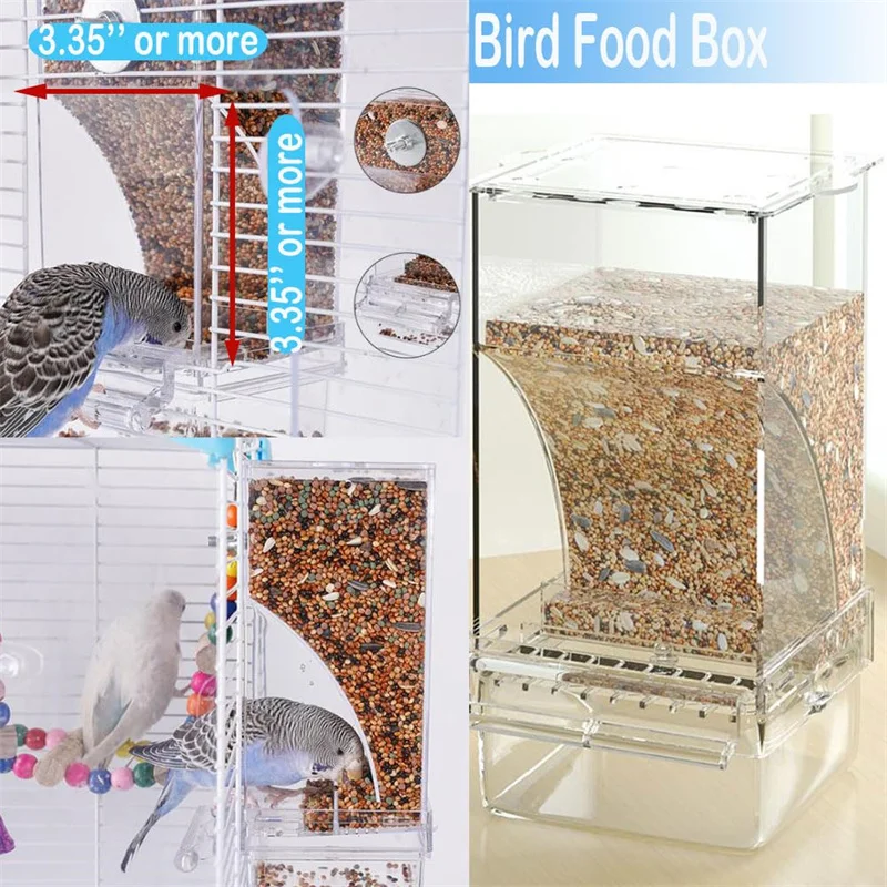 No Mess Bird Feeders Automatic Parrot Feeder Drinker Acrylic Seed Food Container Cage Accessories For Small And Medium Parakeets parrot feeder bird feeder