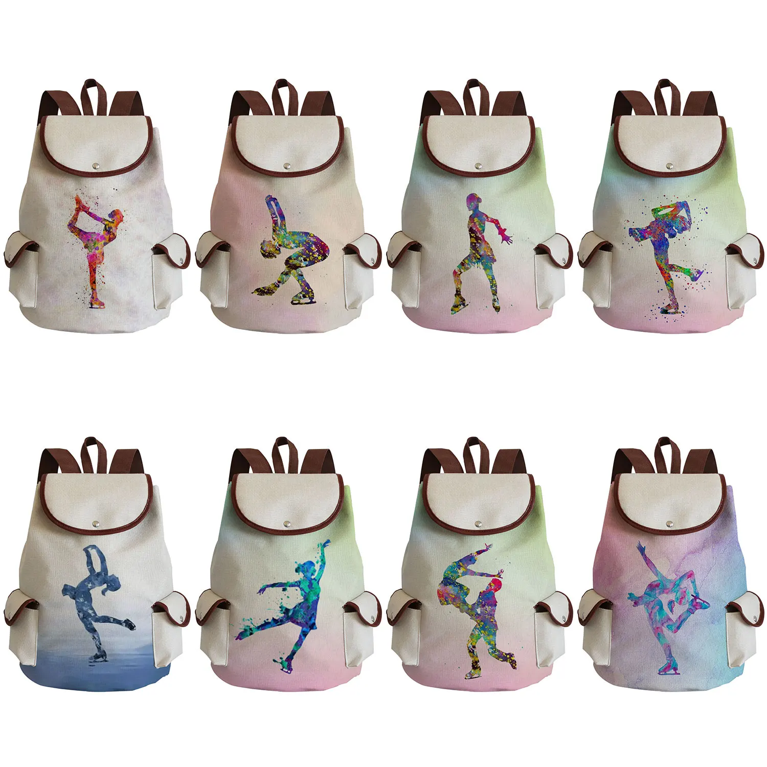 

Art Skating Shoe Printed Athletes Storage Backpacks Custom Beach Traveling Color Bag Women's Large Capacity Open Pocket Backpack