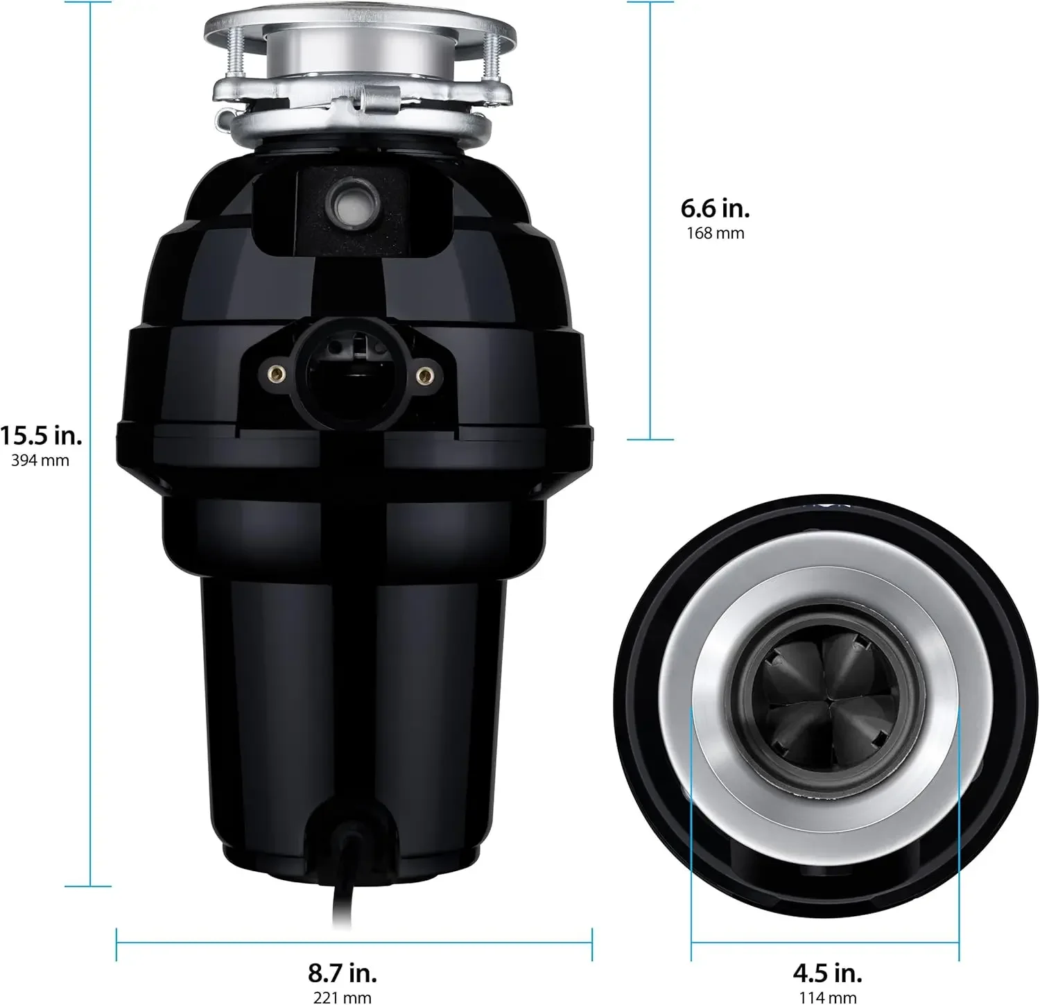 Maid 10-US-WM-658-3B Garbage Disposal Anti-Jam Stainless Steel Food Waste Grinding System, 1-1/4 HP Premium, Black 4