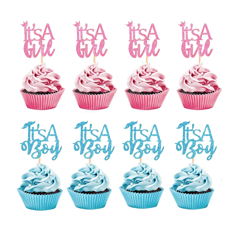 Its A Boy Girl Cake Topper Pink Blue Cupcake Toppers Food Pick Flag for Baby Shower Kids Birthday Gender Reveal Party Decoration