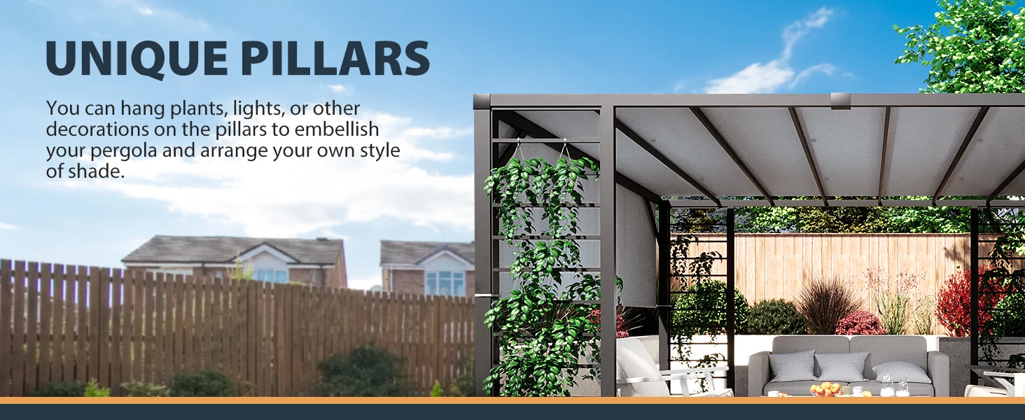 Retractable Pergola Canopy with unique pillars